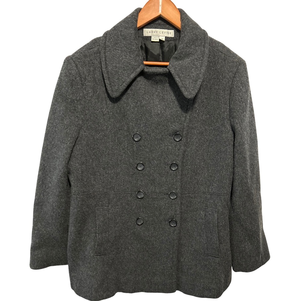 Larry Levine Gray Wool Double-Breasted Pea Coat Women's Size 14